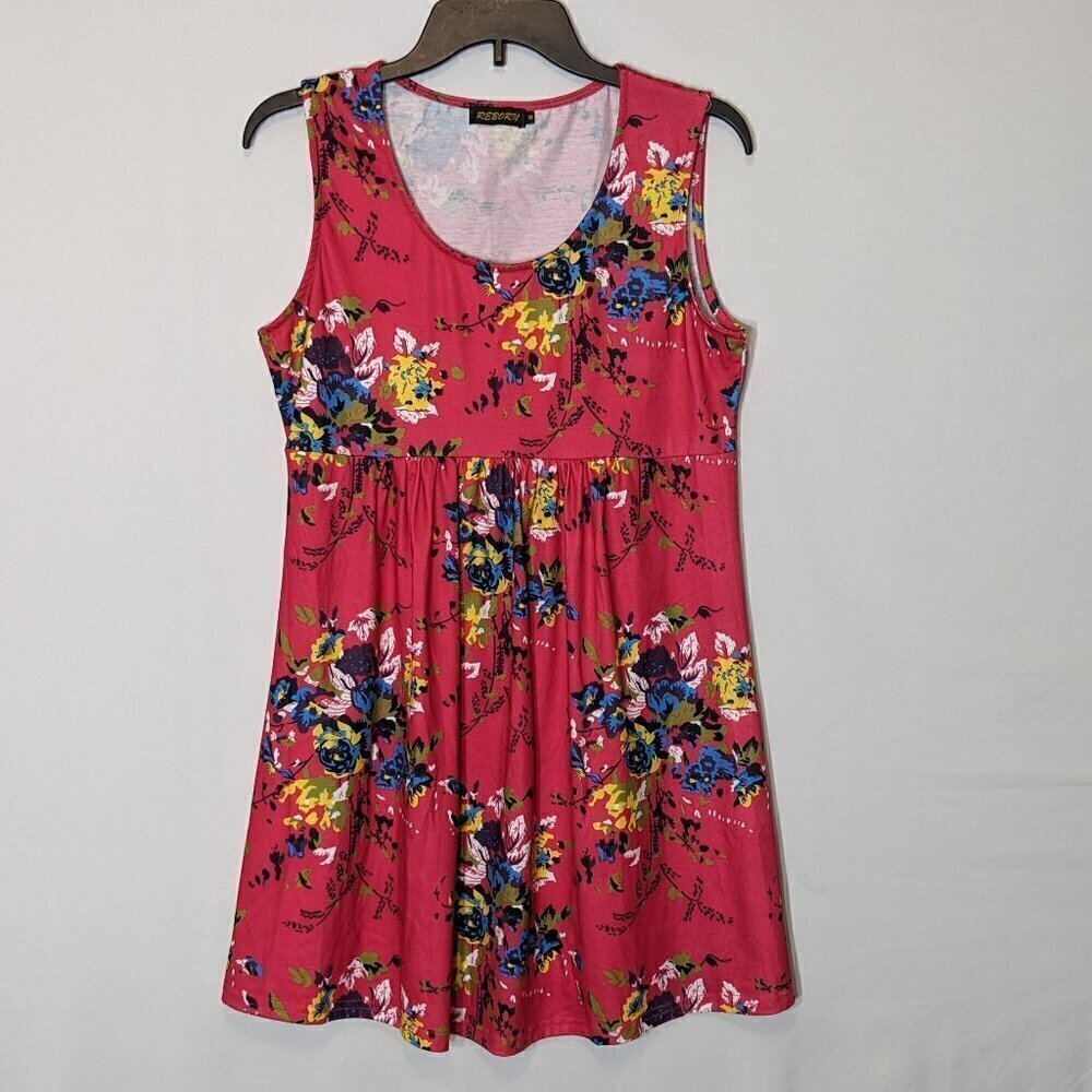 Women's REBORN Pink Floral Sleeveless Mini Tank Dress; Size M